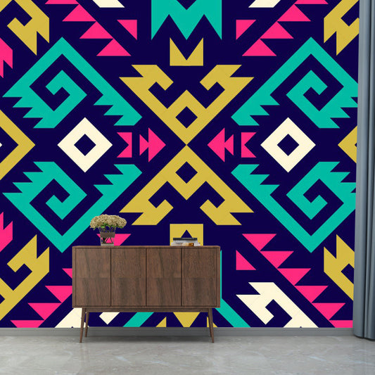 Frendorf | Bohemian Geo Symmetry Wandmural Aufkleber Rot-Gelb-Grün Wasserfest Wandverkleidung für Zuhause