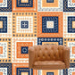Frendorf | Bohemian Style Squares Wallpaper Mural Blau-Orange-Gelb Schlafzimmer Wandkunst, Benutzerdefinierte Größe
