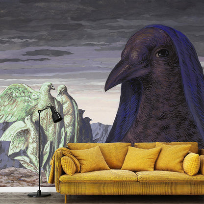 Frendorf | Grote Pigeon De Boodschapper Muren Paars-Groen Non-Woven Wandbedekking, Wasbaar, Aangepaste Print