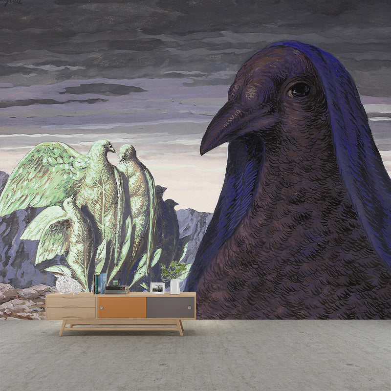 Frendorf | Grote Pigeon De Boodschapper Muren Paars-Groen Non-Woven Wandbedekking, Wasbaar, Aangepaste Print