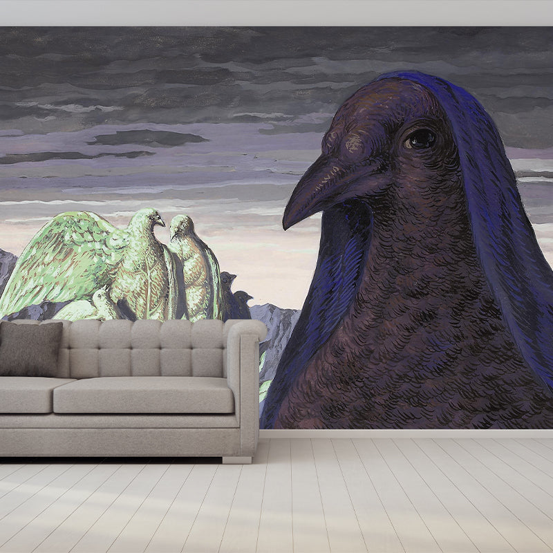Frendorf | Grote Pigeon De Boodschapper Muren Paars-Groen Non-Woven Wandbedekking, Wasbaar, Aangepaste Print