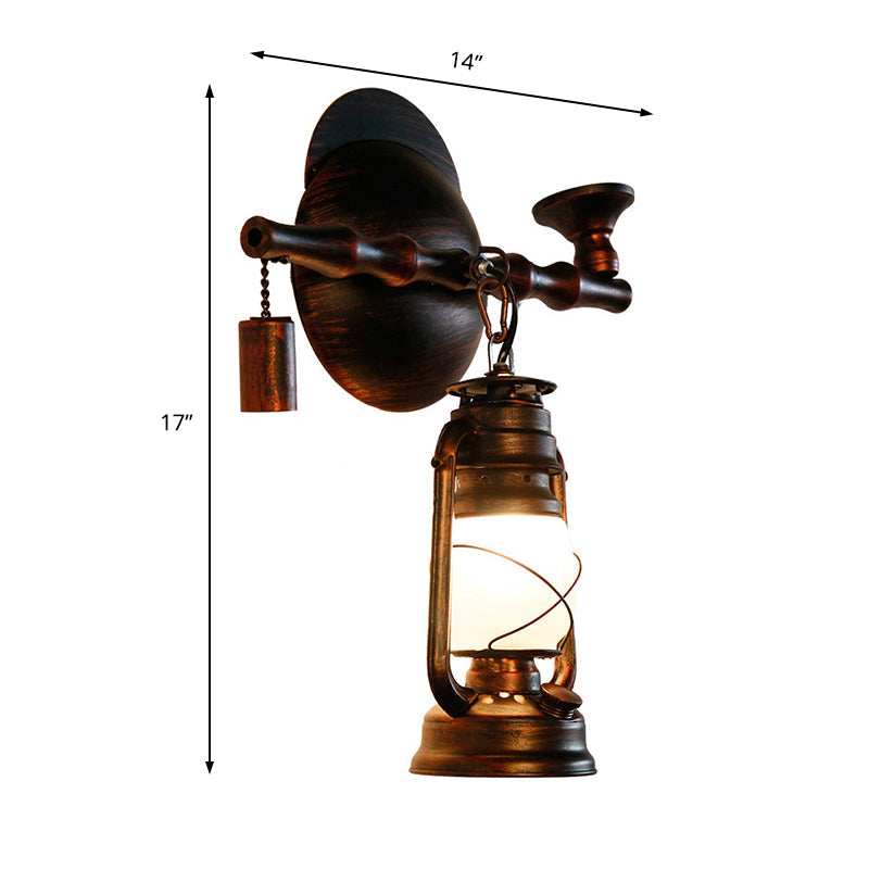 Frendorf | Opal Glas Lantaarn Wandlamp Kust 1 Licht Eetkamer Verlichtingsarmatuur in Antiek Koper met Pijp