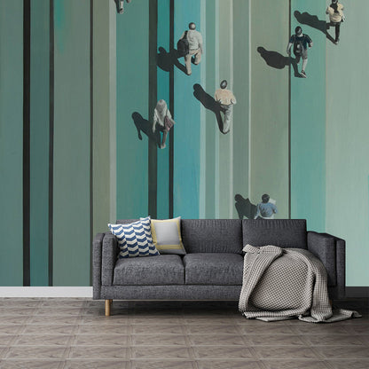 Künstlerisches Fußgänger-Wandgemälde Grau-Blau Wohnzimmer Wanddekoration, Personalisierte Größe