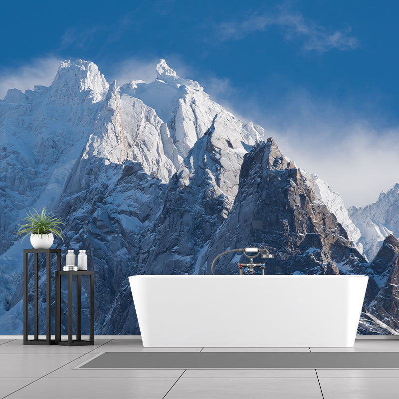 Blau-Weiße Berggipfel Wandmalereien Schneelandschaft Modern Feuchtigkeitsbeständige Wandverkleidung