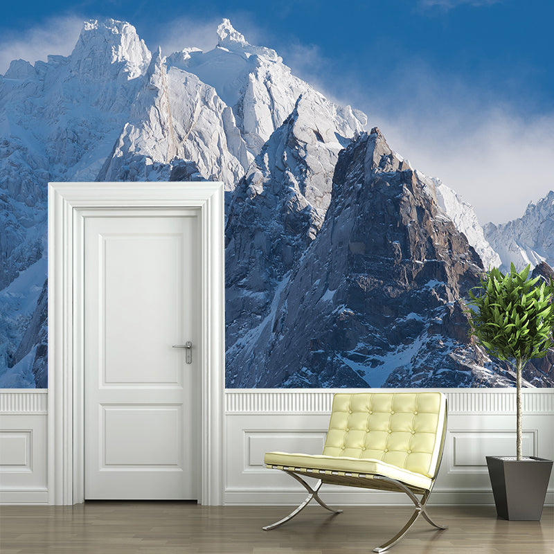 Blau-Weiße Berggipfel Wandmalereien Schneelandschaft Modern Feuchtigkeitsbeständige Wandverkleidung
