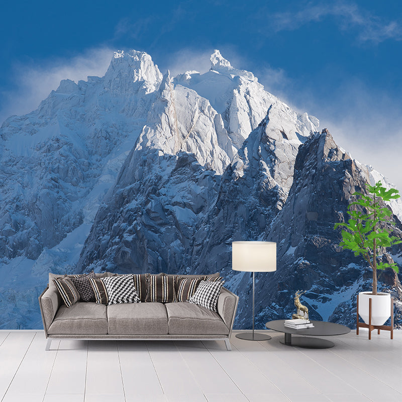 Blau-Weiße Berggipfel Wandmalereien Schneelandschaft Modern Feuchtigkeitsbeständige Wandverkleidung