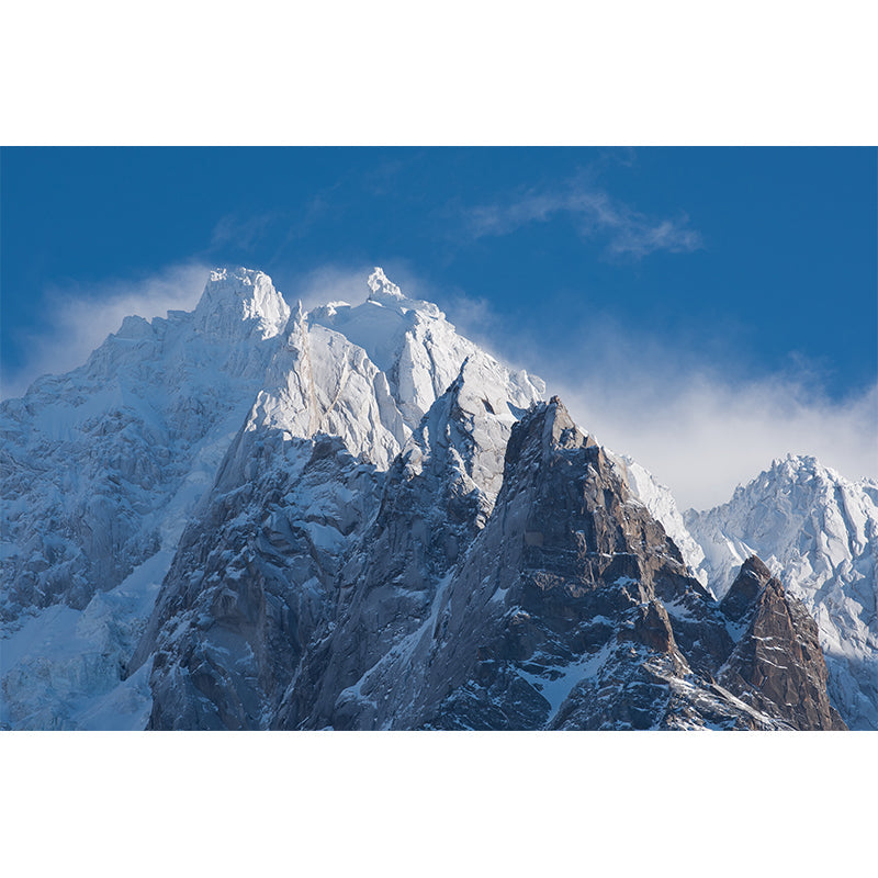 Blau-Weiße Berggipfel Wandmalereien Schneelandschaft Modern Feuchtigkeitsbeständige Wandverkleidung