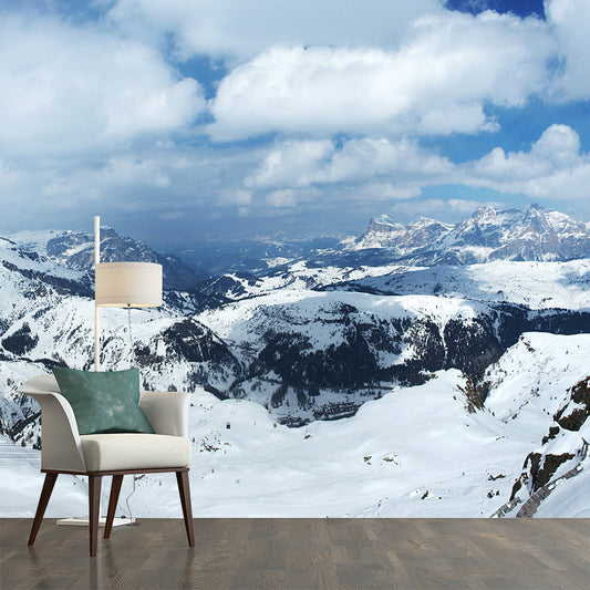 Frendorf | Bewolkte sneeuw berg wandmuurschilderingen blauw-wit hedendaagse wanddecoratie voor de woonkamer