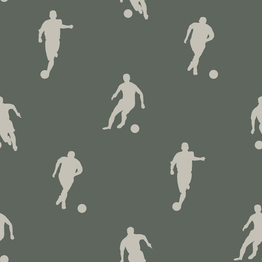 Frendorf | Dunkelgrüner Wallpaper mit Fußballspielern, 139507, To the Moon and Back, Esta Home