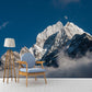 Frendorf | Grote Moderne Wandpapier Muurkunst Grijs-Blauw Waxing Gibbous boven Sneeuw Berg Wanddecoratie, Aangepaste Maat