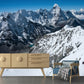 Frendorf | Snow Mountain Landscape Wandtapijten Hedendaagse Niet-Geweven Stof Wanddecoratie in Grijs-Blauw