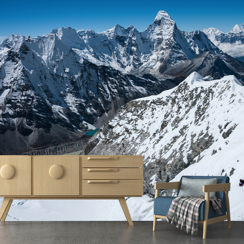 Frendorf | Snow Mountain Landscape Wandtapijten Hedendaagse Niet-Geweven Stof Wanddecoratie in Grijs-Blauw