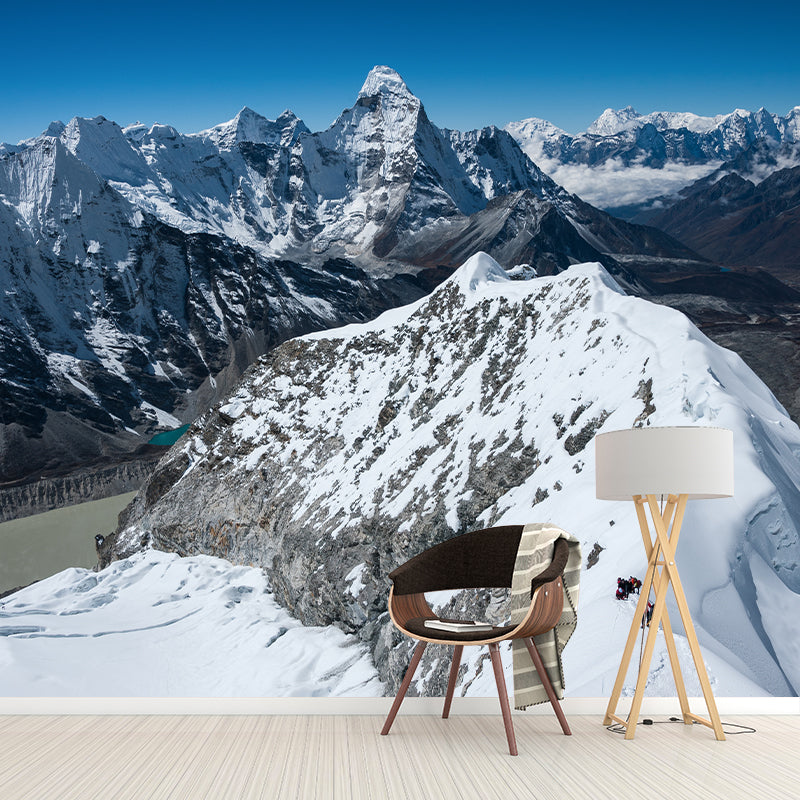 Frendorf | Snow Mountain Landscape Wandtapijten Hedendaagse Niet-Geweven Stof Wanddecoratie in Grijs-Blauw