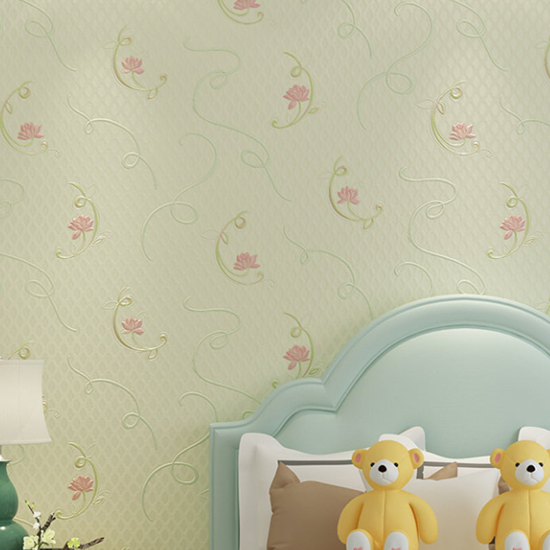 Ländliche Blumen-Lotus-Tapetenrolle Sanfte Farbe Fleckenresistente Wandkunst für das Schlafzimmer