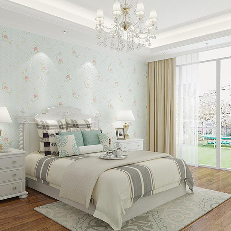 Ländliche Blumen-Lotus-Tapetenrolle Sanfte Farbe Fleckenresistente Wandkunst für das Schlafzimmer