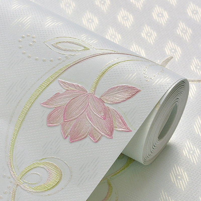 Ländliche Blumen-Lotus-Tapetenrolle Sanfte Farbe Fleckenresistente Wandkunst für das Schlafzimmer