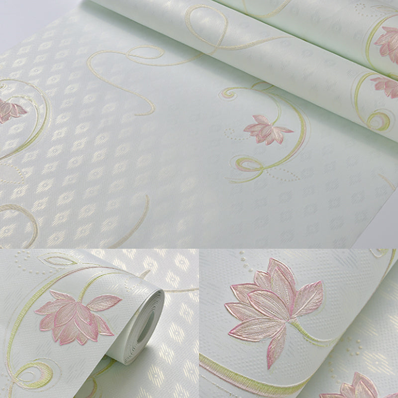 Ländliche Blumen-Lotus-Tapetenrolle Sanfte Farbe Fleckenresistente Wandkunst für das Schlafzimmer
