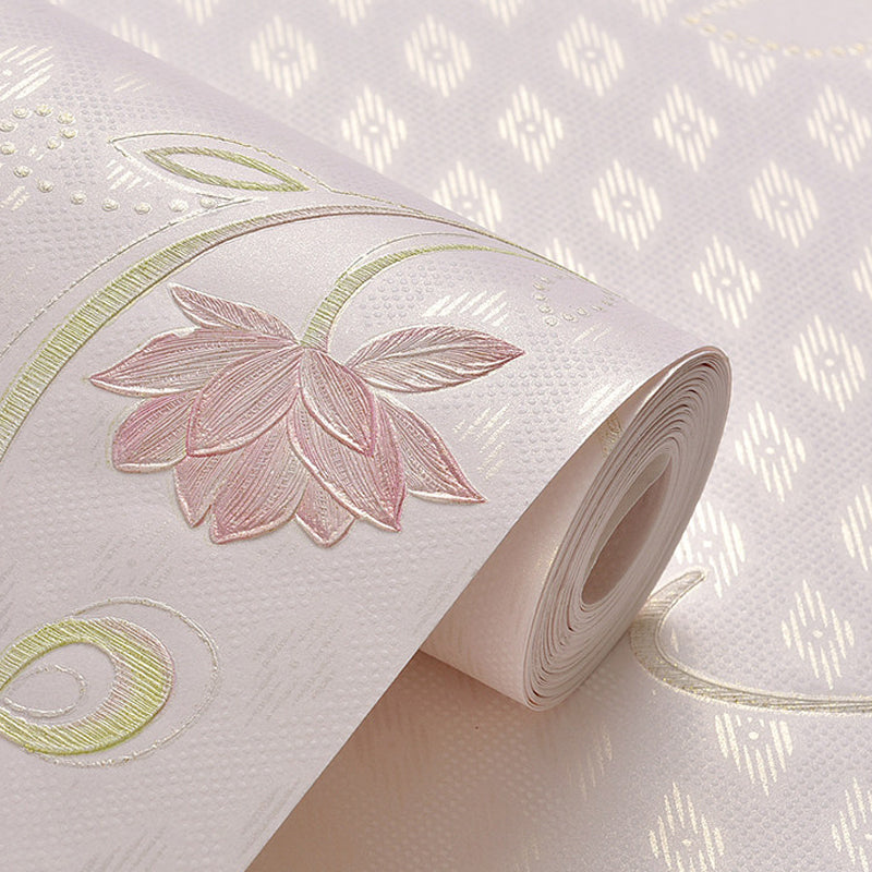 Ländliche Blumen-Lotus-Tapetenrolle Sanfte Farbe Fleckenresistente Wandkunst für das Schlafzimmer