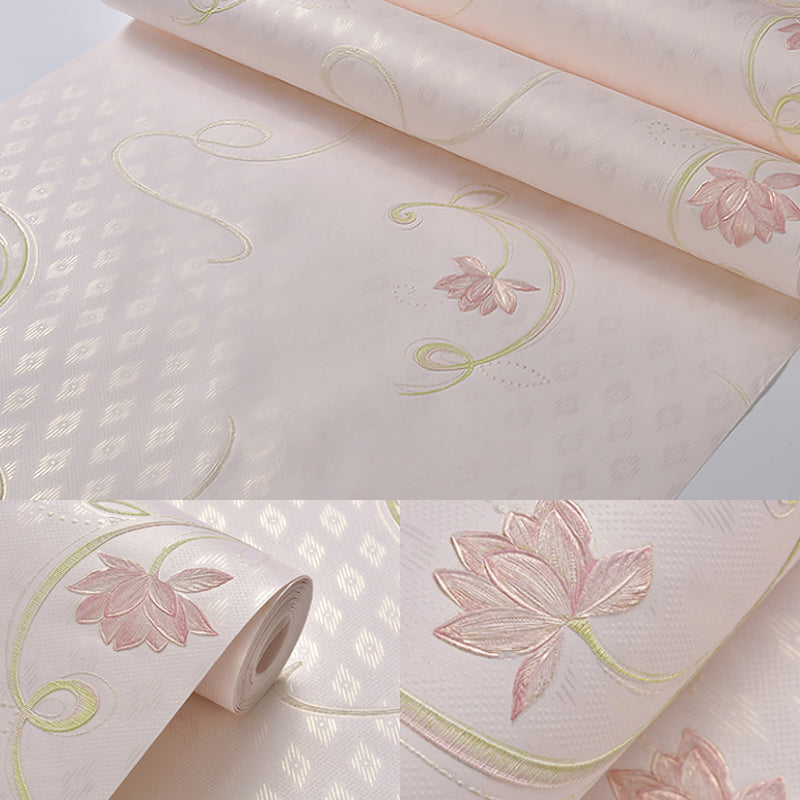 Ländliche Blumen-Lotus-Tapetenrolle Sanfte Farbe Fleckenresistente Wandkunst für das Schlafzimmer