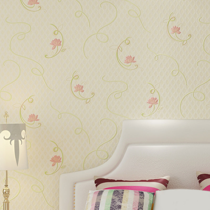 Ländliche Blumen-Lotus-Tapetenrolle Sanfte Farbe Fleckenresistente Wandkunst für das Schlafzimmer