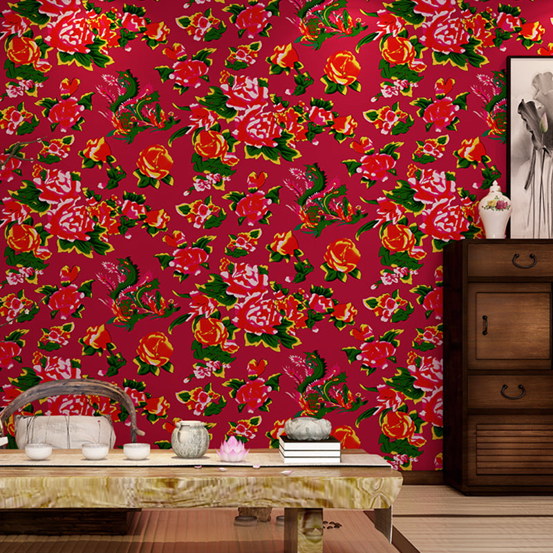 Große Pfingstrosenblüten Tapete Rustikal Waschbar Wohnzimmer Wandkunst, 33' L x 20,5" W