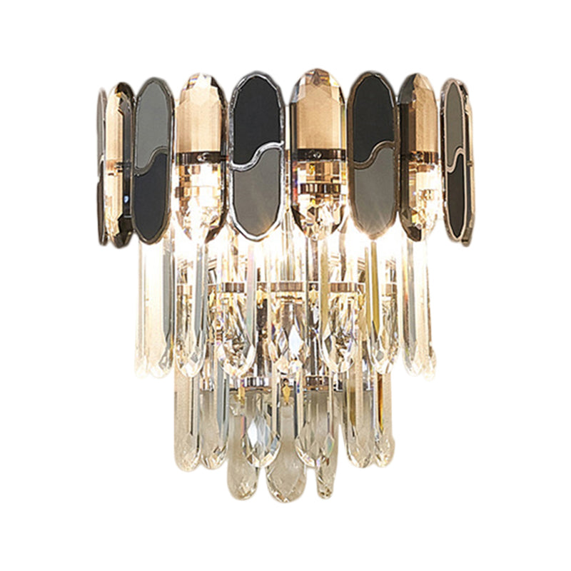 Frendorf | 2 Köpfe Flush Wandlampe zeitgenössische konische klare Kristall Wandlampe mit schwarzen und taupe Ornamenten