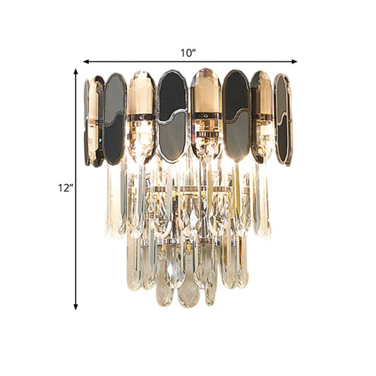 Frendorf | 2 Köpfe Flush Wandlampe zeitgenössische konische klare Kristall Wandlampe mit schwarzen und taupe Ornamenten