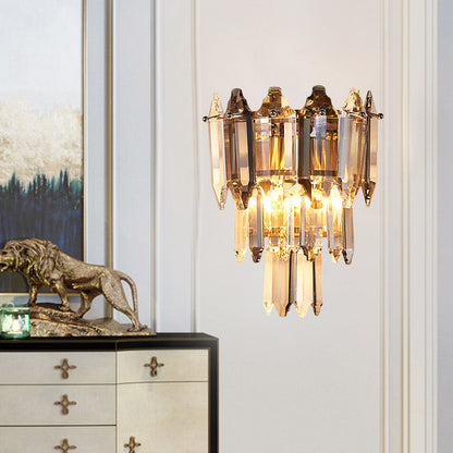 Frendorf | 2 Köpfe Abgeschrägter Flush Wand Sconces Moderne Gold Kristall Shuttle Wandmontage Lichtarmatur