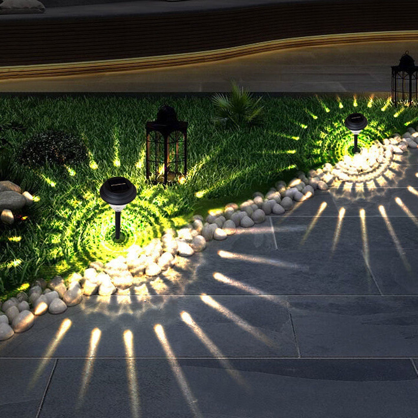 Solar wasserdicht kreisförmig divergente Licht Schatten Design LED Außen Garten Dekorationslicht