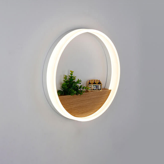 Frendorf | Lumoshelf LED Wandleuchte | Massivholz mit Ablage | Runde Wandlampe | Warm- & Weißlicht