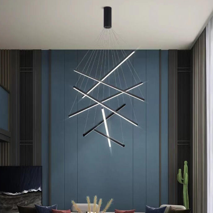 Frendorf | GeoLuma Nordic LED Kronleuchter | Geometrisches Linien-Design aus Eisen & Aluminium | 3-9 Flammen | Modern & Energieeffizient