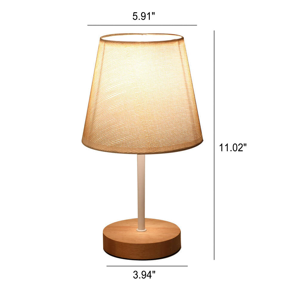 Nordic Vintage Stoffkonus Massivholz LED Tischlampe