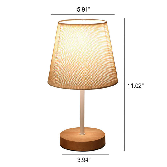 Nordic Vintage Stoffkonus Massivholz LED Tischlampe