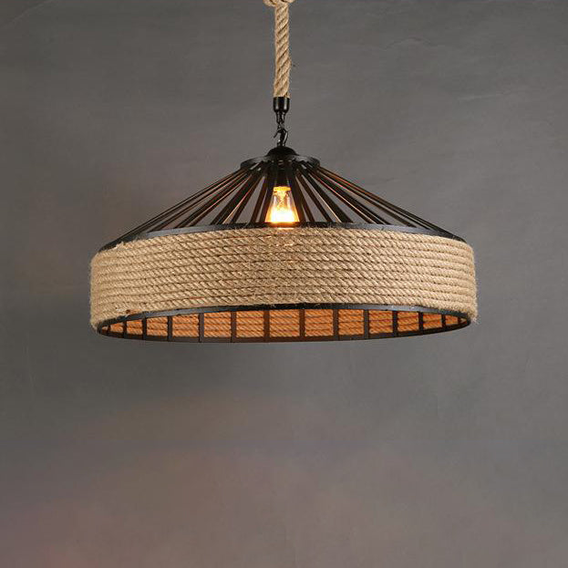 Frendorf | LumeLash Vintage Hängeleuchte | Rustikales Eisen & Hanfseil Design | 1-Flammige Pendelleuchte für Wohnzimmer