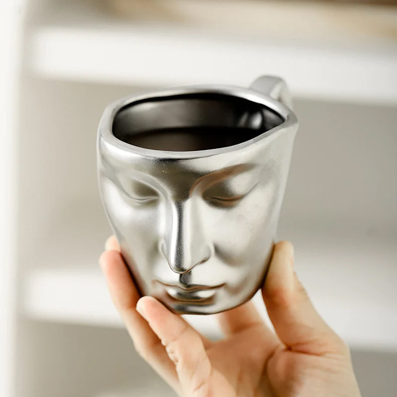 Frendorf | Metal Touching Face Kreative Keramische Kiss Kaffee Becher, Künstlerisches Vibe Becher & Untertasse Set