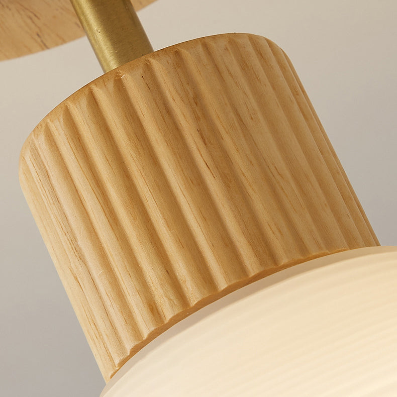 Frendorf | GlowLoom Nordic Oval Deckenleuchte | Holzstreifen Glasdesign | Halbrunde LED Lampe | Moderne Beleuchtung