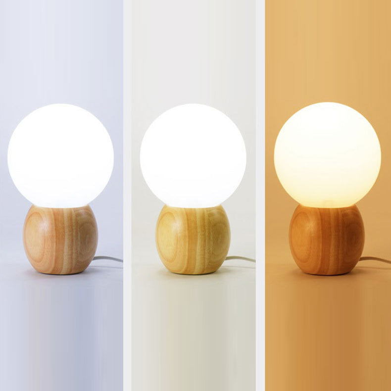Frendorf | LuxeSphere Scandinavian Tischlampe | Holzsockel | Orb Glas-Design | Perfekt für Schlafzimmer & Wohnzimmer | Stimmungslicht