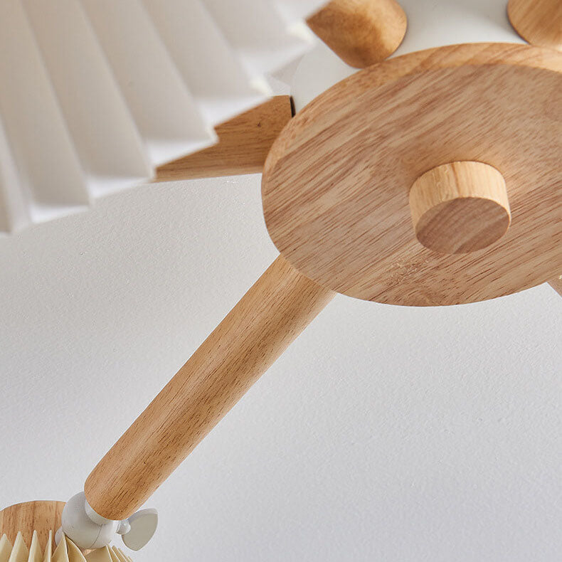 Frendorf | LumiPlea Nordic Holz Deckenleuchte | Plissee-Schirm | 3/6/8-Licht Halbrunde Deckenlampe