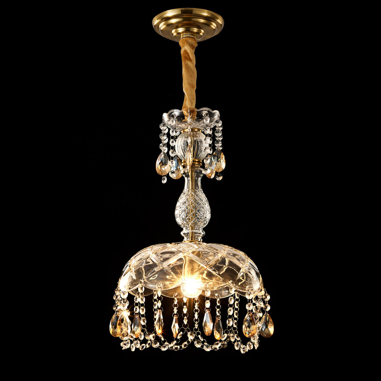 Frendorf | CrystalVive Pendelleuchte | Luxus Kristallkuppel | Moderne 1-Licht Hängelampe | Elegante Beleuchtung für Zuhause