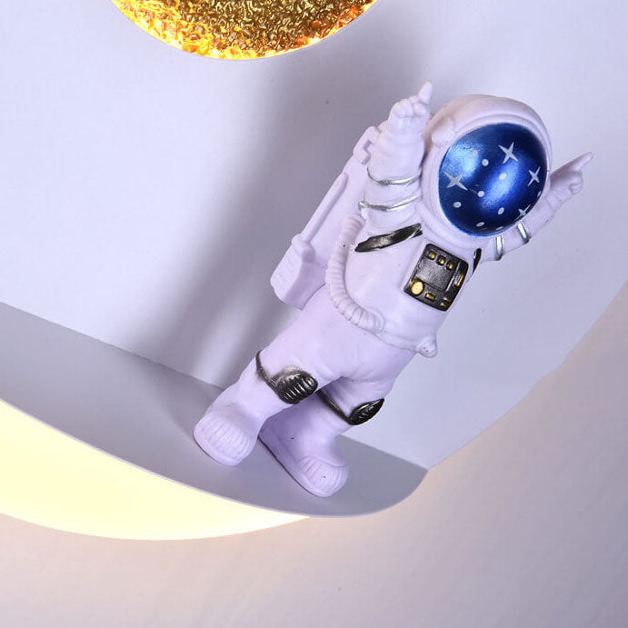 Zeitgenössische kreative Eisenharz runde Astronaut LED Wandleuchte Lampe für Schlafzimmer