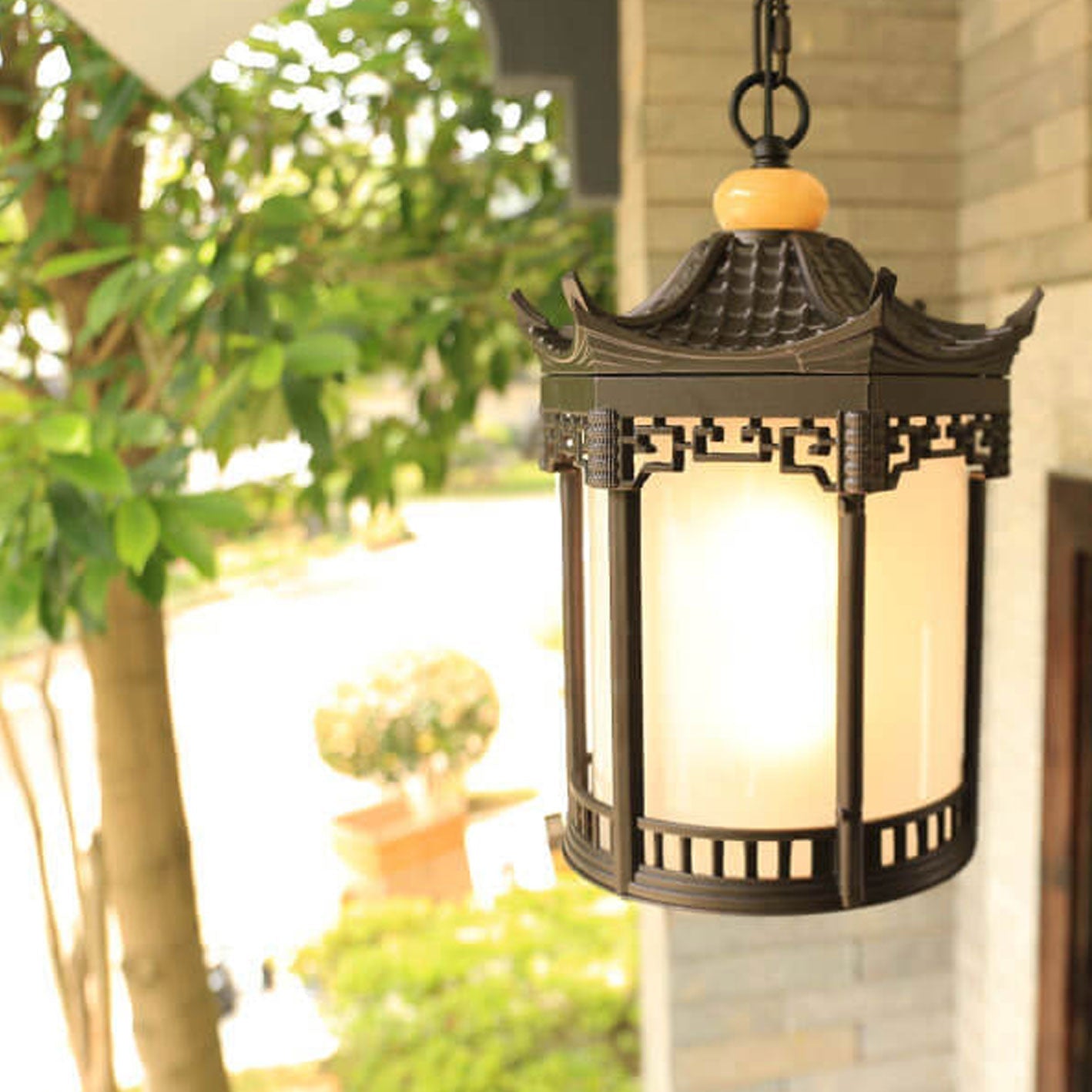 Frendorf | HexaLantern Outdoor LED Hängeleuchte | Wasserdichte Retro-Laterne | Chinesisches Sechseck-Design