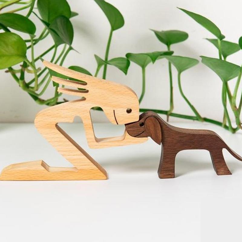 Frendorf | Haustierliebhaber Geschenke Holzskulptur Familie & Welpe Holzhandwerk Tischornamente