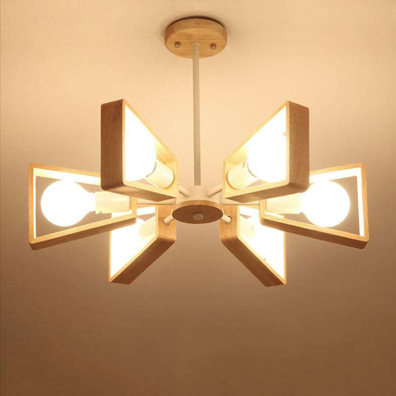 Zeitgenössischer skandinavischer Windmühlen-Eisenholz 3/5/6/8 Licht Kronleuchter für das Wohnzimmer