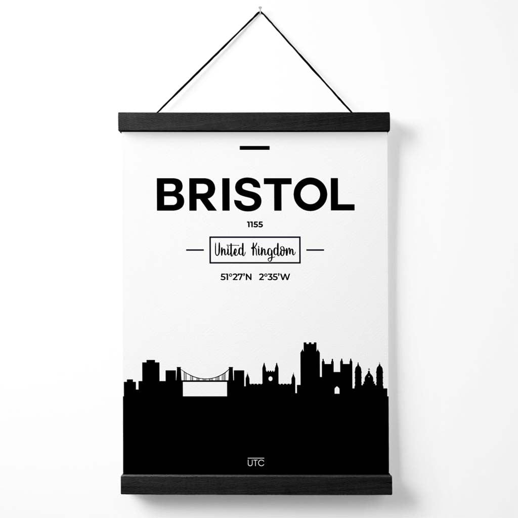 Bristol Schwarz-Weiße Stadt-Skyline-Plakat mit Aufhängung