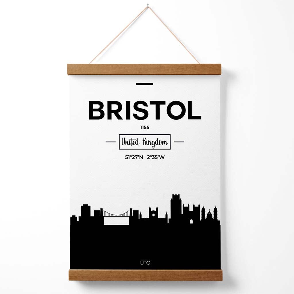 Bristol Schwarz-Weiße Stadt-Skyline-Plakat mit Aufhängung
