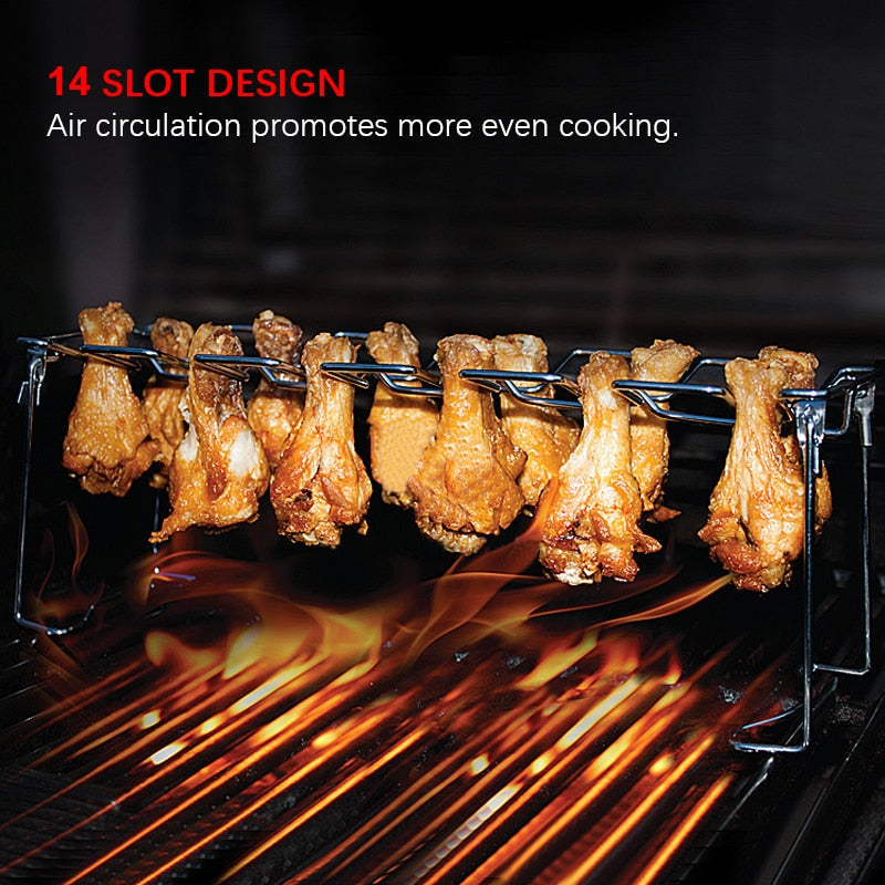 Frendorf | 14 Slots Edelstahl Grill Drumsticks Halter Smoker Ständer