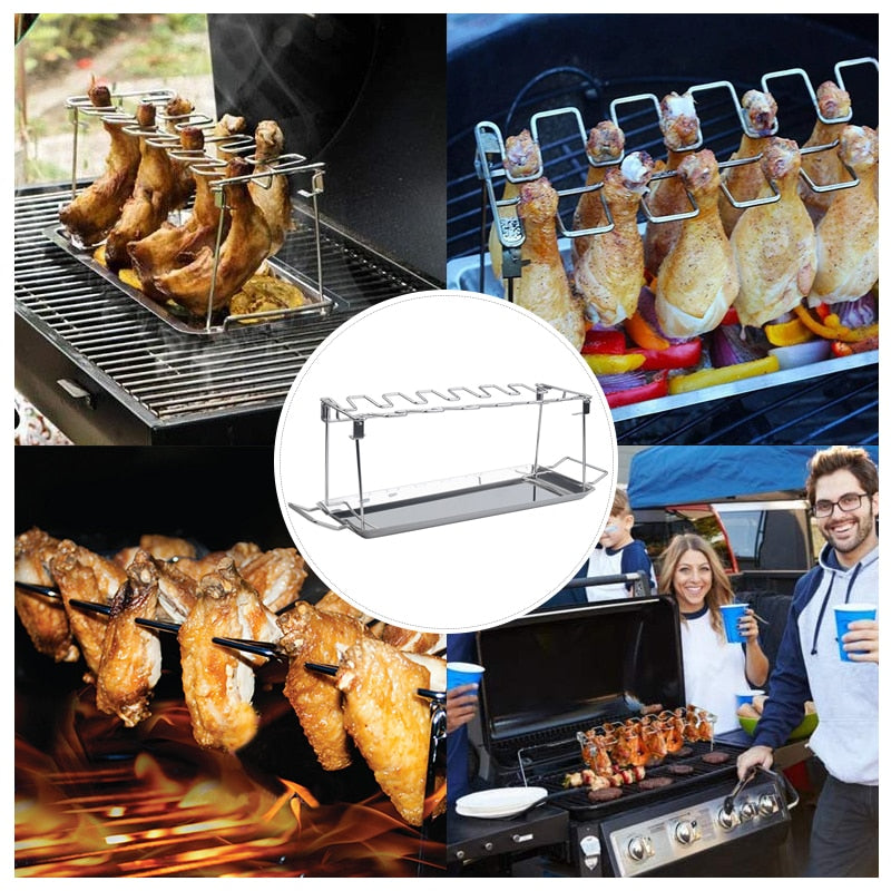 Frendorf | 14 Slots Edelstahl Grill Drumsticks Halter Smoker Ständer
