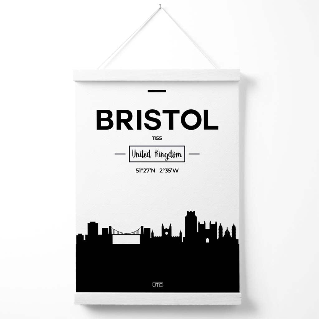Bristol Schwarz-Weiße Stadt-Skyline-Plakat mit Aufhängung