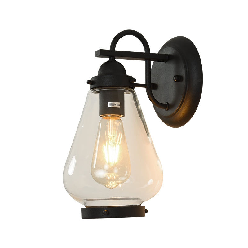 Frendorf | Klar Glas Schwarze Wandleuchte Kegel 1-Licht Industrielle Wandlampe Leuchte für Veranda