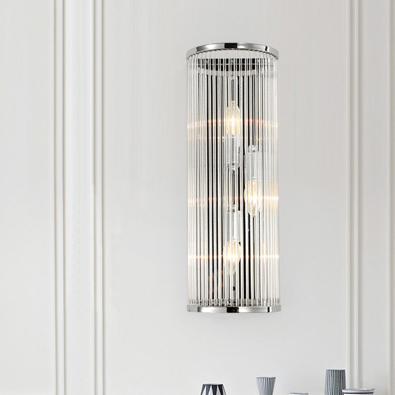 Frendorf | 3 Köpfe Halbzylinder Flush Wand Sconce Zeitgenössisch Klar Kristallrohrschirm Wandmontierte Leuchte